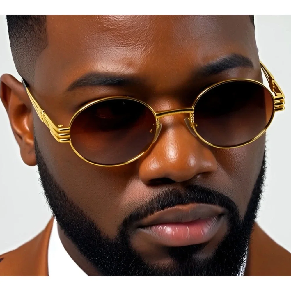 Round Sunglasses Gold Frame Brown Lens Designer Fashion Men Outdoor Beach‎ Party